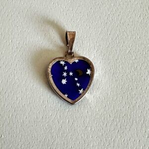 Millefiori Glass Heart Set in a Sterling Silver Frame Pendant